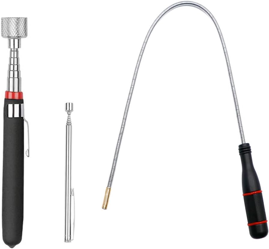 3 Pack Telescoping Magnet Pick-up Tool Set - Retrieving Telescoping Magnet Pickup Tools .Extendable Magnetic Pick Up Tools .Bendable Spring Magnet Stick