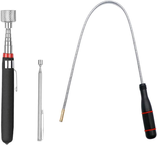 3 Pack Telescoping Magnet Pick-up Tool Set - Retrieving Telescoping Magnet Pickup Tools .Extendable Magnetic Pick Up Tools .Bendable Spring Magnet Stick