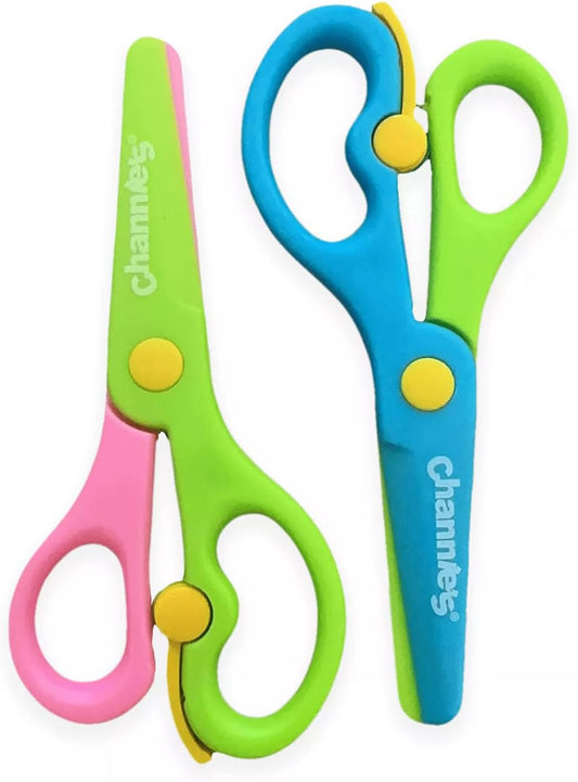 Channie's Safety Scissors for Small Hands (Ages 3-5) - Kid-Safe Plastic Training Scissors for Preschoolers. Child Hand-Eye Coordination Development. Kids Scissors. Toddler Safety Scissors (2 pack)