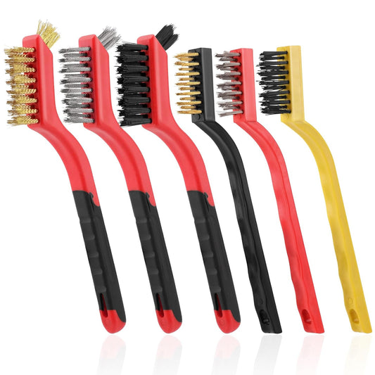 6 Pieces Wire Brushes Set. Small Metal Brass/Stainless Steel/Nylon Brushes for Cleaning Metal Rust and Paint Removal