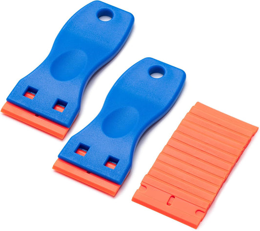 4 Pcs Plastic Razor Blade Scraper and 120 Pcs Blades. Remove Label Decal Tool.Forwithout Scratches Plastic Razor Blade Scraper. Adhesive Remover for Kitchen Appliances.Stickers and Paints on Window