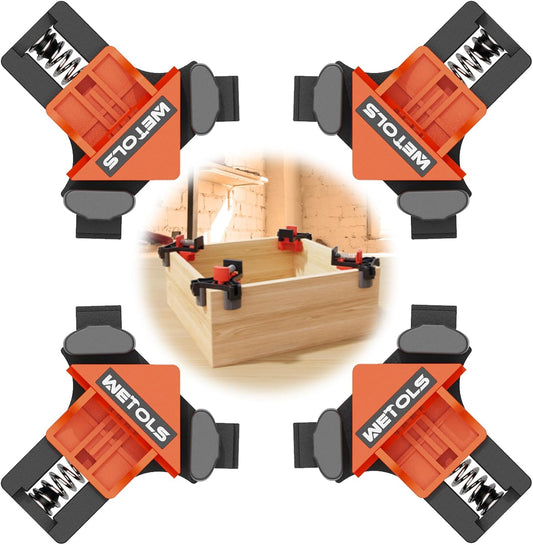 WETOLS Corner Clamp for Woodworking. 90 Degree Right Angle Clamp. Wood Clamps. 4Pcs Adjustable Spring Loaded Woodworking Clamp. Gifts for Dad. Birthday Gifts for Men. Photo Framing. Orange