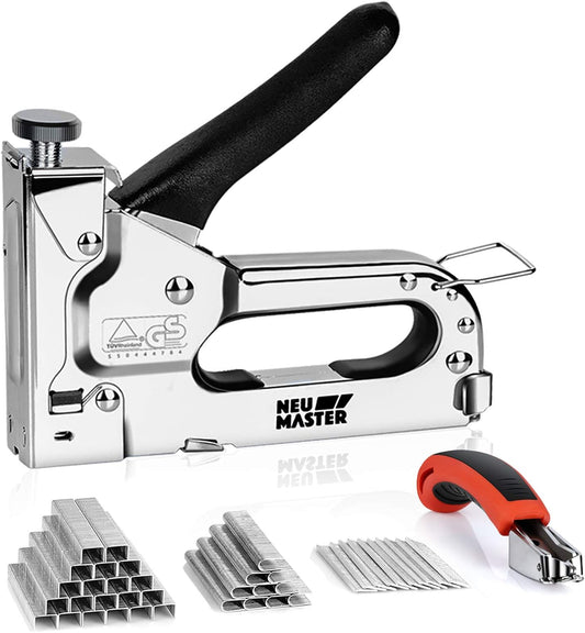 NEU MASTER 3 in 1 Staple Gun. Manual. Heavy Duty with Stapler Remover and 2000Pcs Staples for Upholstery. Fixing Material. Decoration. Carpentry. Furniture