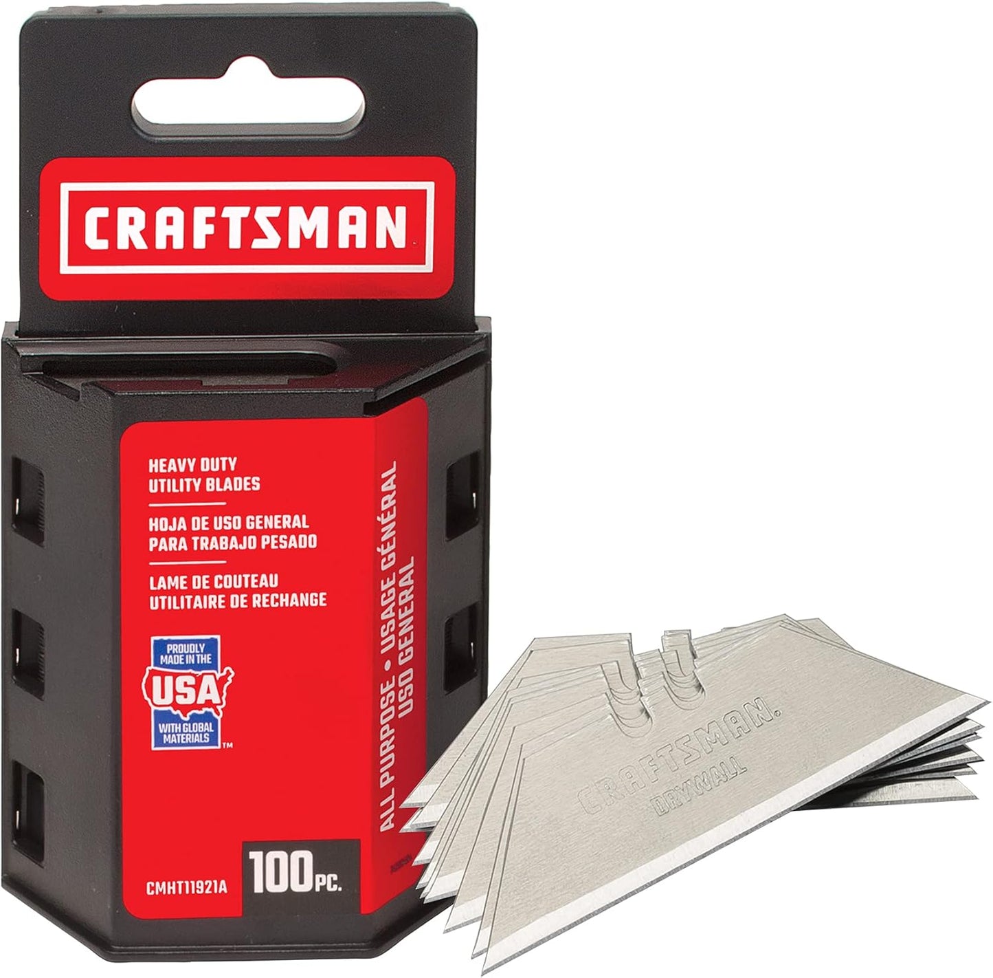 CRAFTSMAN Utility Knife Blades. 100 Pack. For Drywall. Leather. Rubber and More (CMHT11921A)