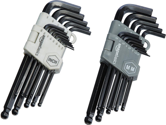 Amazon Basics Hex Key Allen Wrench. Long Arm. Metric and Standard Sizes. 26-Piece
